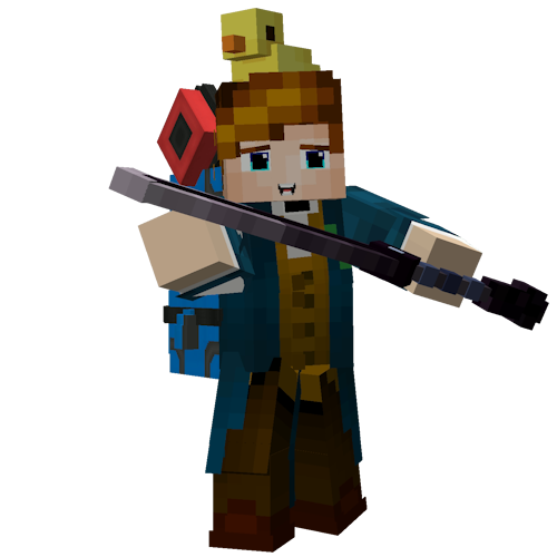 Minecraft character working on computer